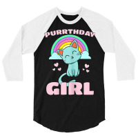 Purrthday Girl  Birthday Kitty Cat Rainbow  Hearts Shirt 3/4 Sleeve Shirt | Artistshot