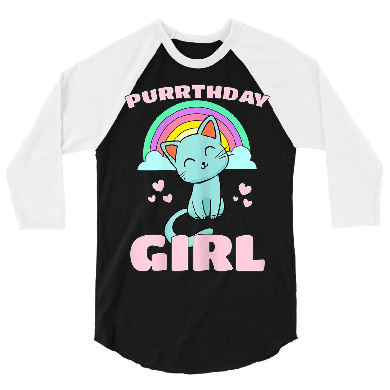 Purrthday Girl  Birthday Kitty Cat Rainbow  Hearts Shirt 3/4 Sleeve Shirt | Artistshot