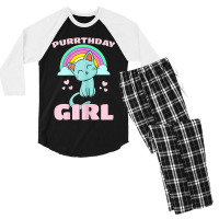 Purrthday Girl  Birthday Kitty Cat Rainbow  Hearts Shirt Men's 3/4 Sleeve Pajama Set | Artistshot