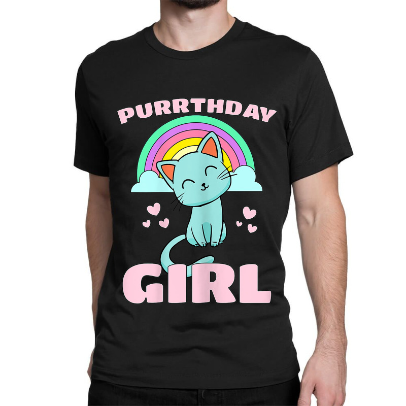 Purrthday Girl  Birthday Kitty Cat Rainbow  Hearts Shirt Classic T-shirt | Artistshot