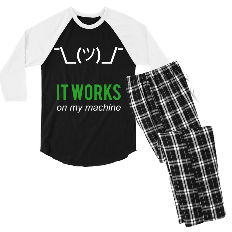 Shrug It Works On My Machine Funny Programmer Excuse Design Men's 3/4 Sleeve Pajama Set | Artistshot