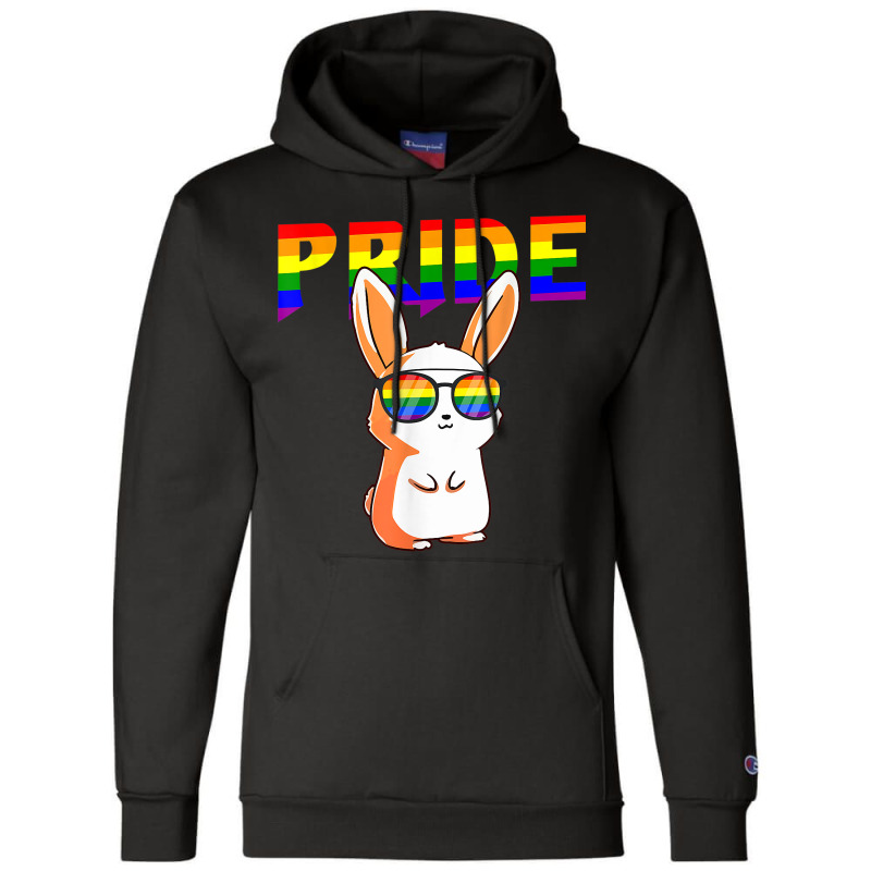 Rabbit Rainbow Flag Sunglasses Gay Pride Lgbt  Gifts Champion Hoodie | Artistshot