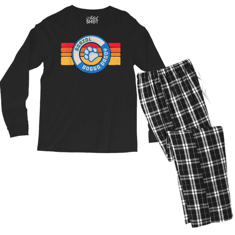 Retro Borzol Doggo Daddy 80s Vintage Dog Dad T Shirt Men's Long Sleeve Pajama Set | Artistshot