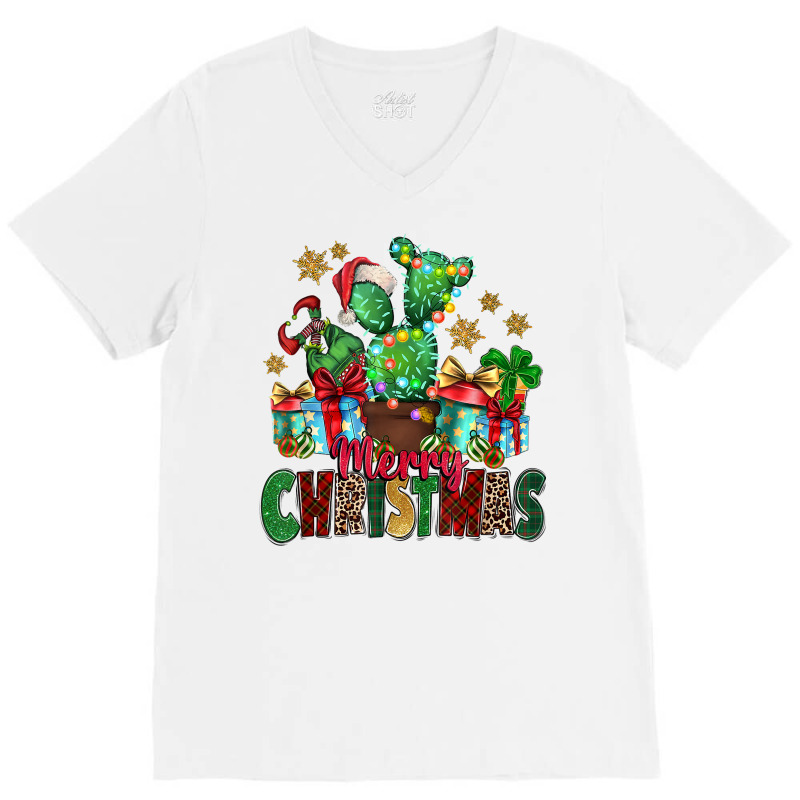 Western Christmas Cactus Leopard Merry Christmas T Shirt V-neck Tee | Artistshot