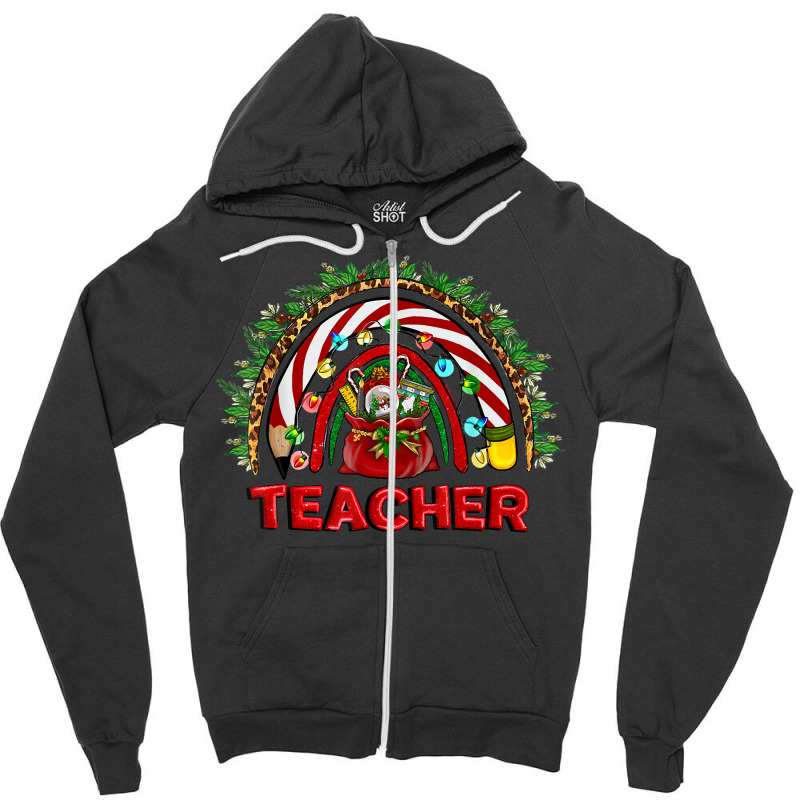 Western Christmas Teacher Funny Xmas Teacher Rainbow T Shirt Zipper Hoodie | Artistshot