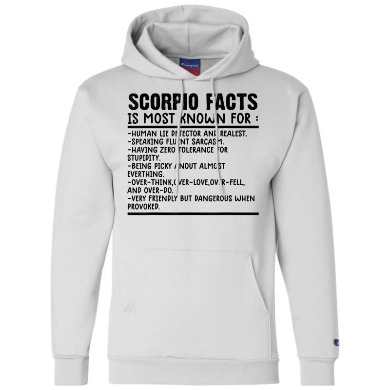 Scorpio Facts Shirt Funny Scorpio Birthday Zodiac Humor T Shirt Champion Hoodie | Artistshot