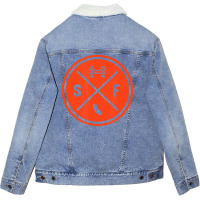 Classic San Francisco Sf Circle Patch Orange Unisex Sherpa-lined Denim Jacket | Artistshot