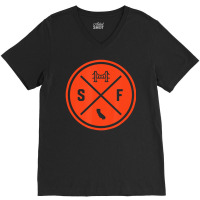 Classic San Francisco Sf Circle Patch Orange V-neck Tee | Artistshot