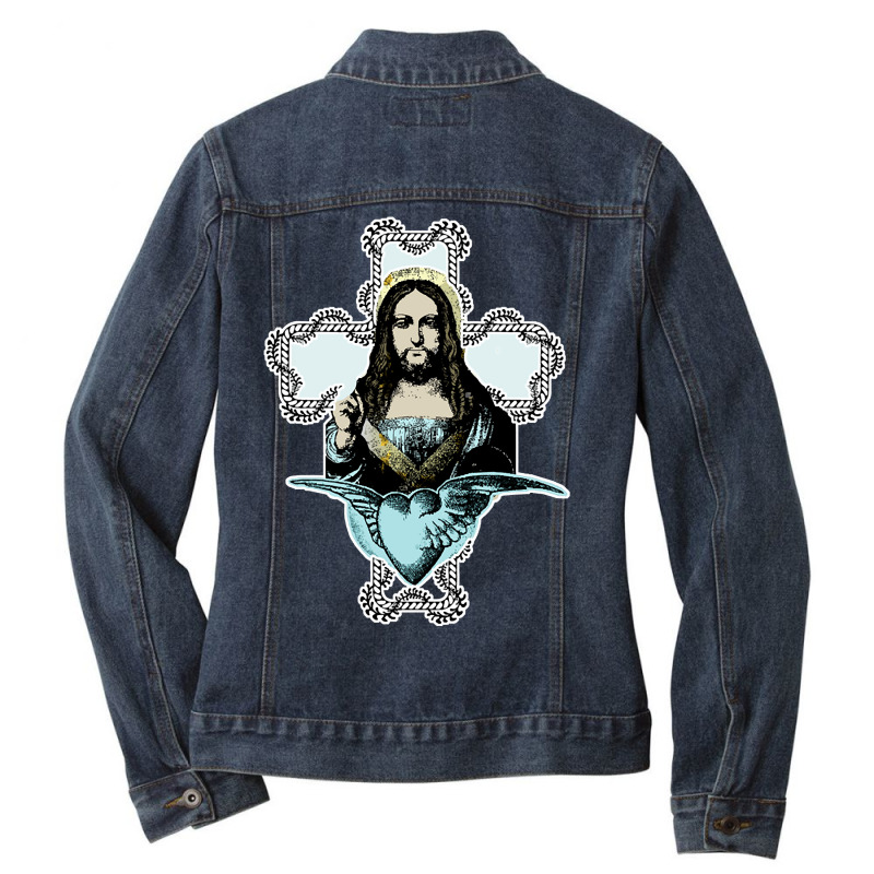 Jesus Christ Of The Winged Heart Ladies Denim Jacket by Mary Hatton | Artistshot