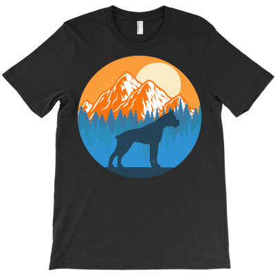 Boxer T  Shirt Boxer Dog Silhouette Sunset Mountain Forest Boxer Lover T-shirt Designed By Schadenjosh