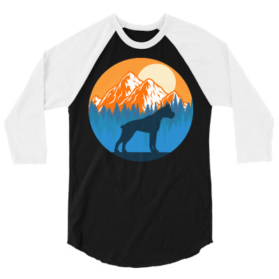 Boxer T  Shirt Boxer Dog Silhouette Sunset Mountain Forest Boxer Lover 3/4 Sleeve Shirt Designed By Schadenjosh