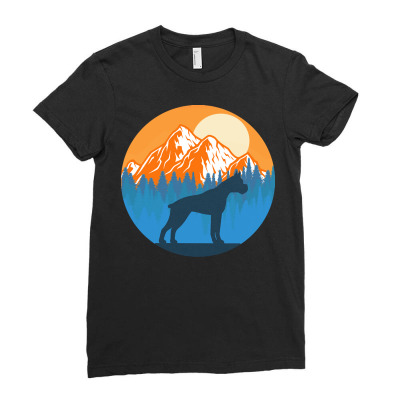 Boxer T  Shirt Boxer Dog Silhouette Sunset Mountain Forest Boxer Lover Ladies Fitted T-shirt Designed By Schadenjosh