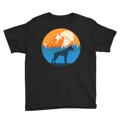 Boxer T  Shirt Boxer Dog Silhouette Sunset Mountain Forest Boxer Lover Youth Tee Designed By Schadenjosh