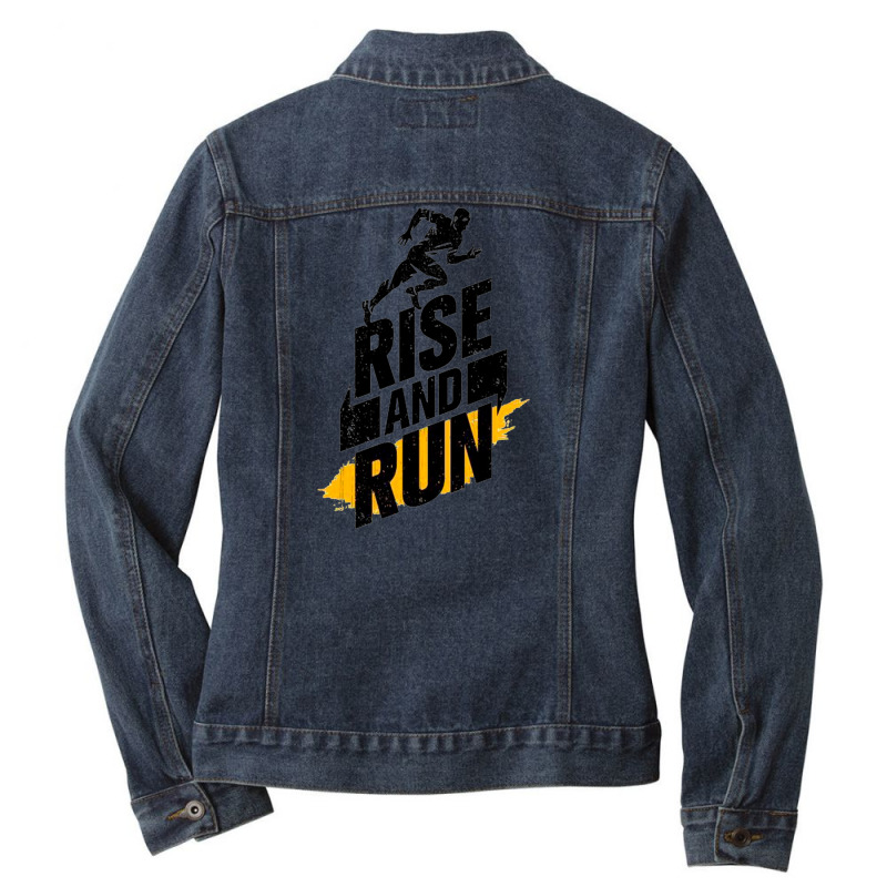 Rise And Run For Gym Ladies Denim Jacket by lik9787 | Artistshot