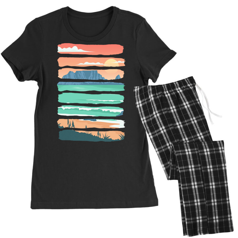 Beach Sunset T  Shirt Summer Sunset Beach Vacation Rocky Cliffs Ocean Women's Pajamas Set by hintzreanna771 | Artistshot