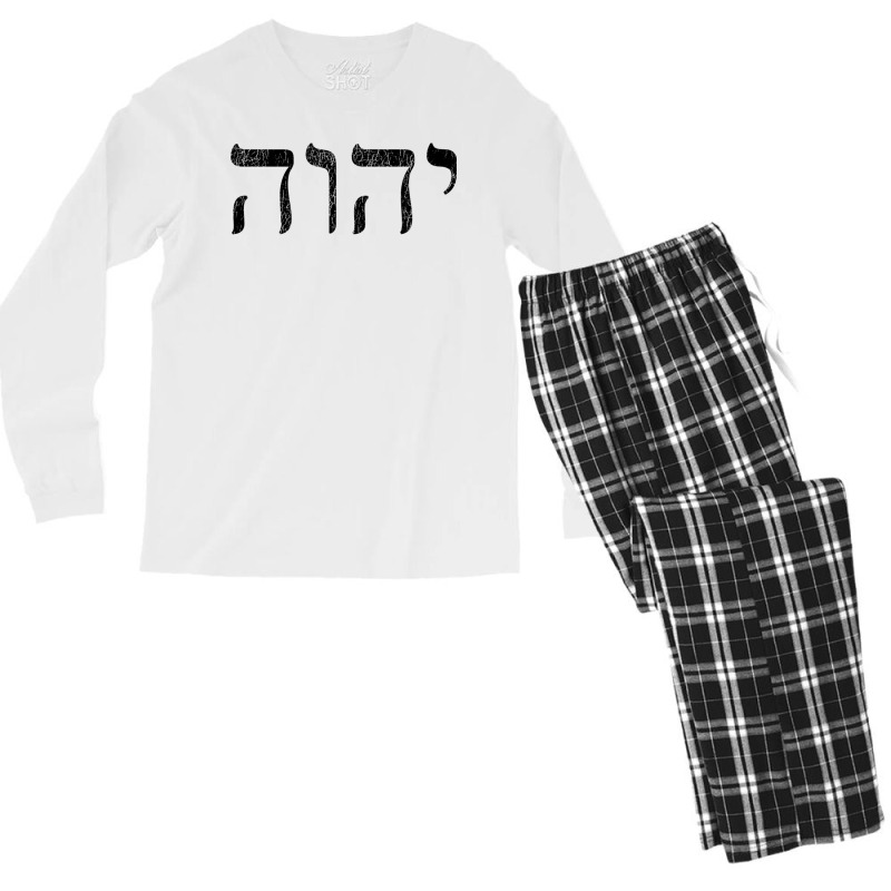 Yhwh In Hebrew Meaning Tetragrammaton God Yahweh Faith Based Men's Long Sleeve Pajama Set | Artistshot