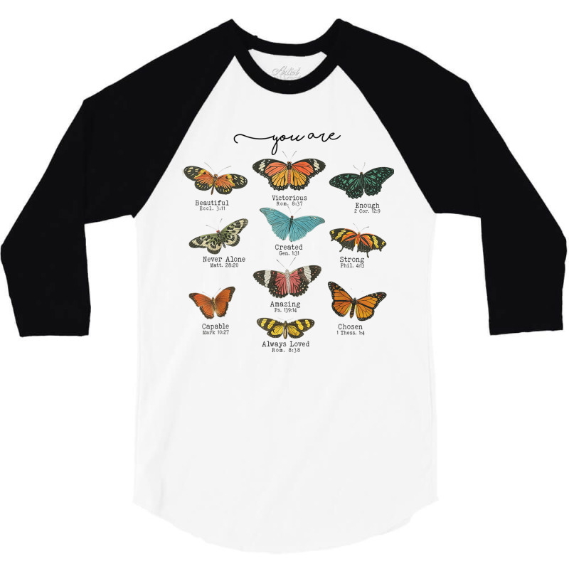 You Are Beautiful Bible Verse Religious Christian Butterfly 3/4 Sleeve Shirt | Artistshot