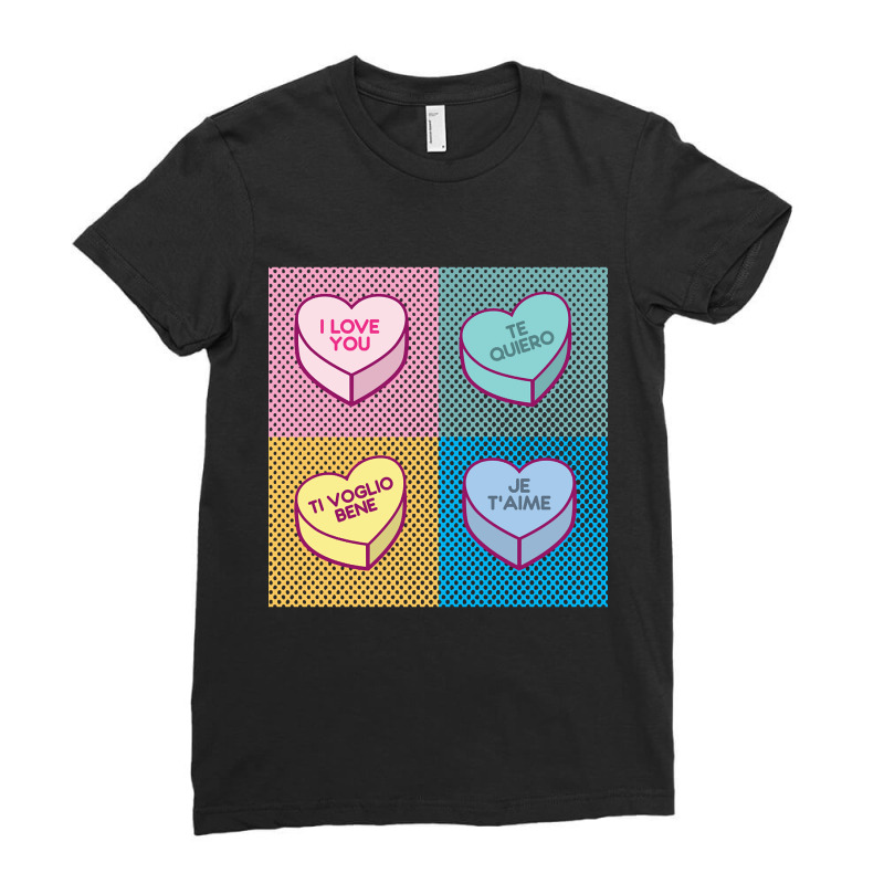 Pop Art Love In Any Language Candy Hearts Ladies Fitted T-Shirt by Jerhogen528 | Artistshot