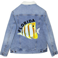 Florida Butterfly Fish, Tropical Coral Marine Animal Unisex Sherpa-lined Denim Jacket | Artistshot