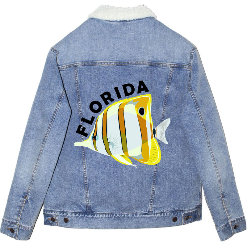 Florida Butterfly Fish, Tropical Coral Marine Animal Unisex Sherpa-lined Denim Jacket | Artistshot