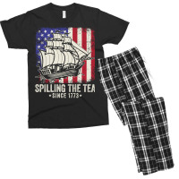 Spilling The Tea Since 1773 Funny American Us Flag History Teacher Men's T-shirt Pajama Set | Artistshot