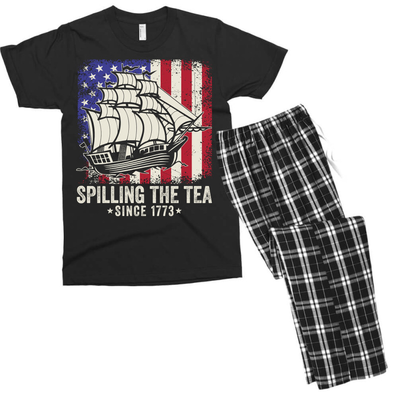 Spilling The Tea Since 1773 Funny American Us Flag History Teacher Men's T-shirt Pajama Set | Artistshot