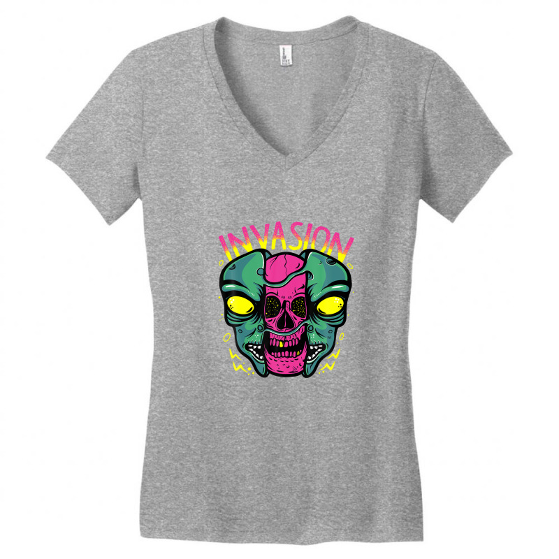 Cool Space Aliens Invasion Illustration Graphic Designs Art Women's V-Neck T-Shirt by shareqimbrow | Artistshot