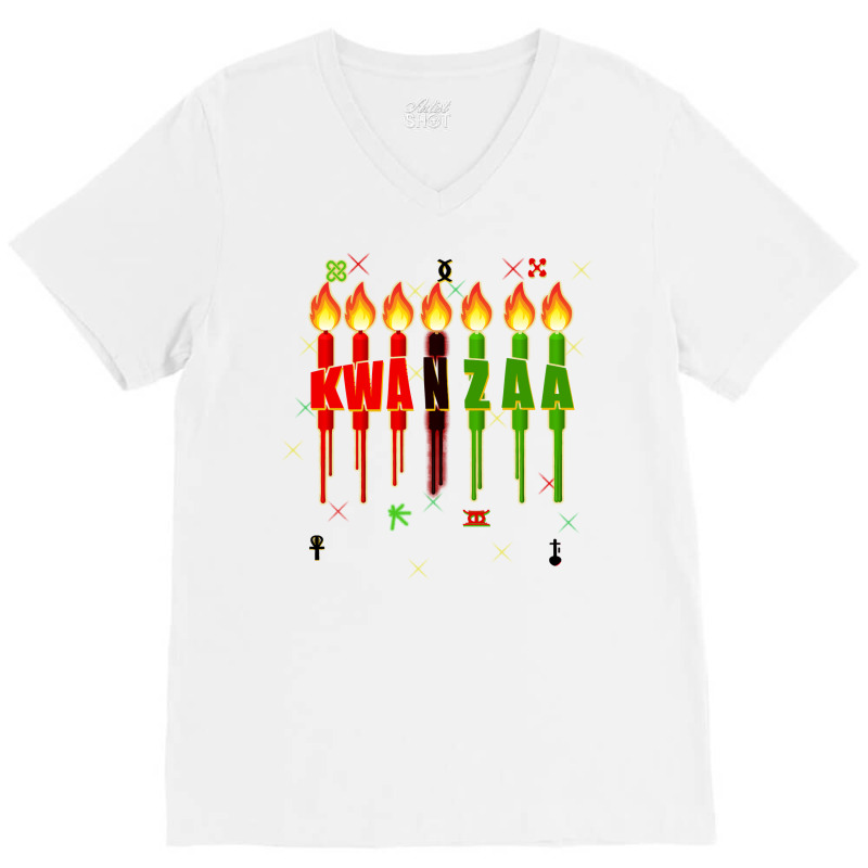 Kwanzaa Kinara Set Dripping Candles Symbols Seven Principles Pullover V-Neck Tee by kadejahdomenick | Artistshot