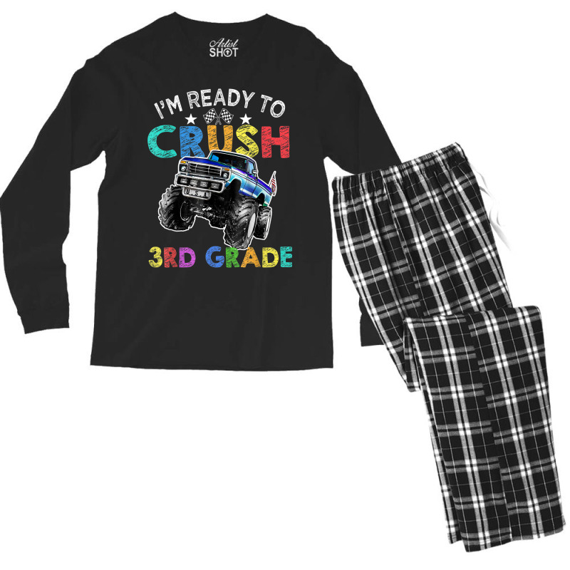 Funny I'm Ready To Crush 3rd Grade Monster Truck Back To Sch Men's Long Sleeve Pajama Set | Artistshot