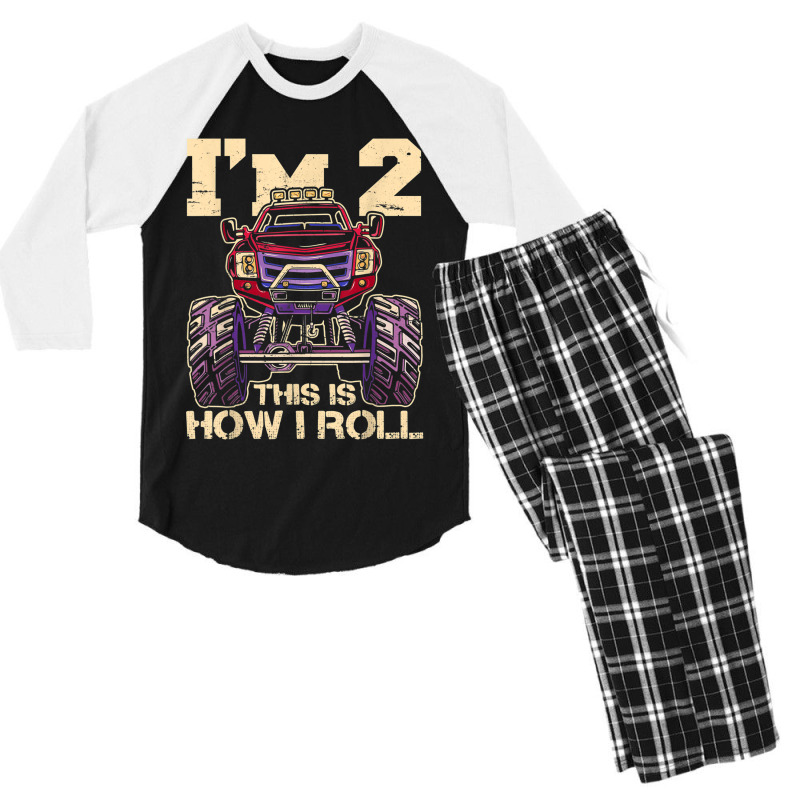 Funny Kids Monster Truck 2nd Birthday Party  Gift Men's 3/4 Sleeve Pajama Set | Artistshot