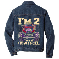 Funny Kids Monster Truck 2nd Birthday Party  Gift Men Denim Jacket | Artistshot