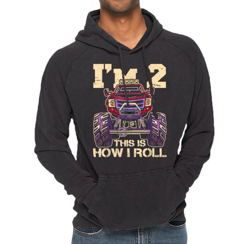 Funny Kids Monster Truck 2nd Birthday Party  Gift Vintage Hoodie | Artistshot