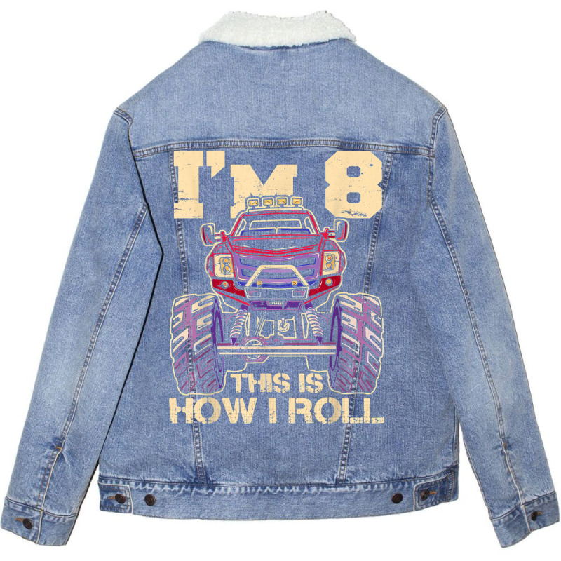 Funny Kids Monster Truck 8th Birthday Party  Gift Unisex Sherpa-lined Denim Jacket | Artistshot