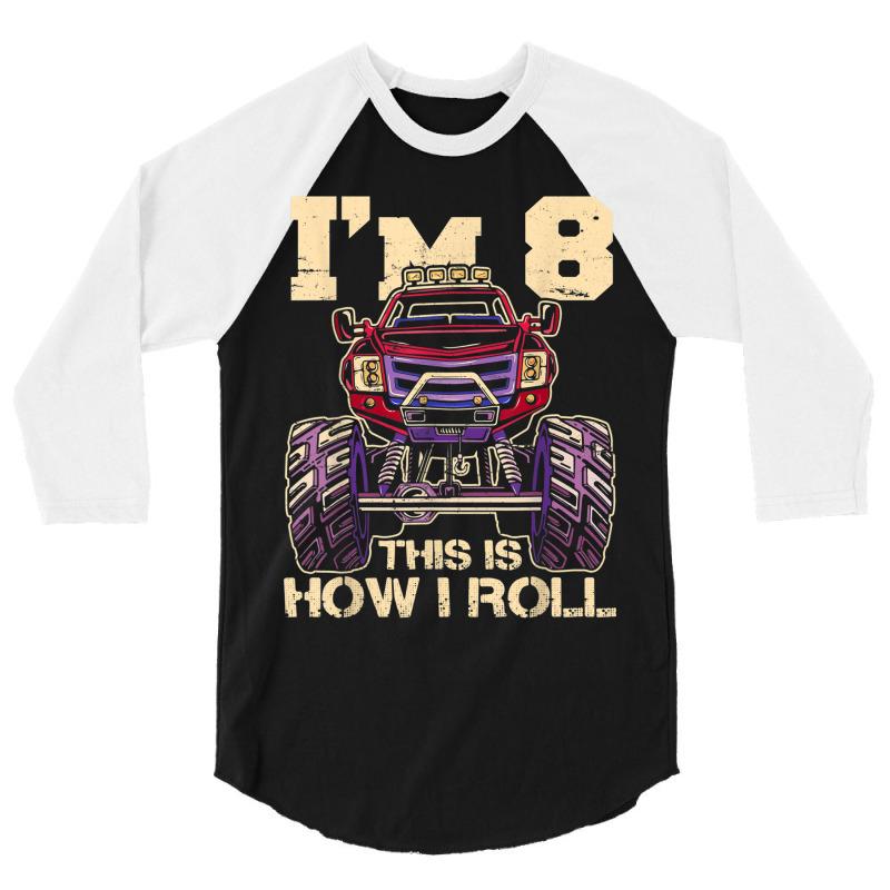 Funny Kids Monster Truck 8th Birthday Party  Gift 3/4 Sleeve Shirt | Artistshot