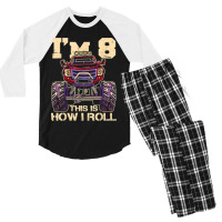 Funny Kids Monster Truck 8th Birthday Party  Gift Men's 3/4 Sleeve Pajama Set | Artistshot