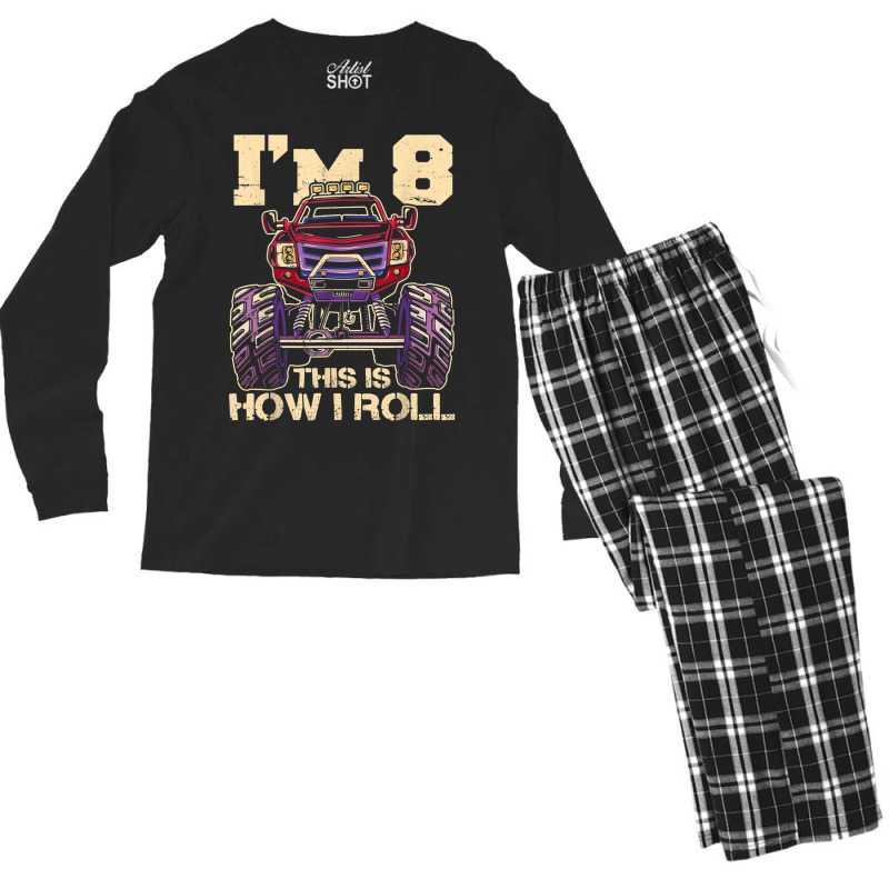 Funny Kids Monster Truck 8th Birthday Party  Gift Men's Long Sleeve Pajama Set | Artistshot