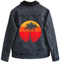 Pacific Ocean Beach Palm Tree Sun Retro Vintage Unisex Sherpa-lined Denim Jacket | Artistshot