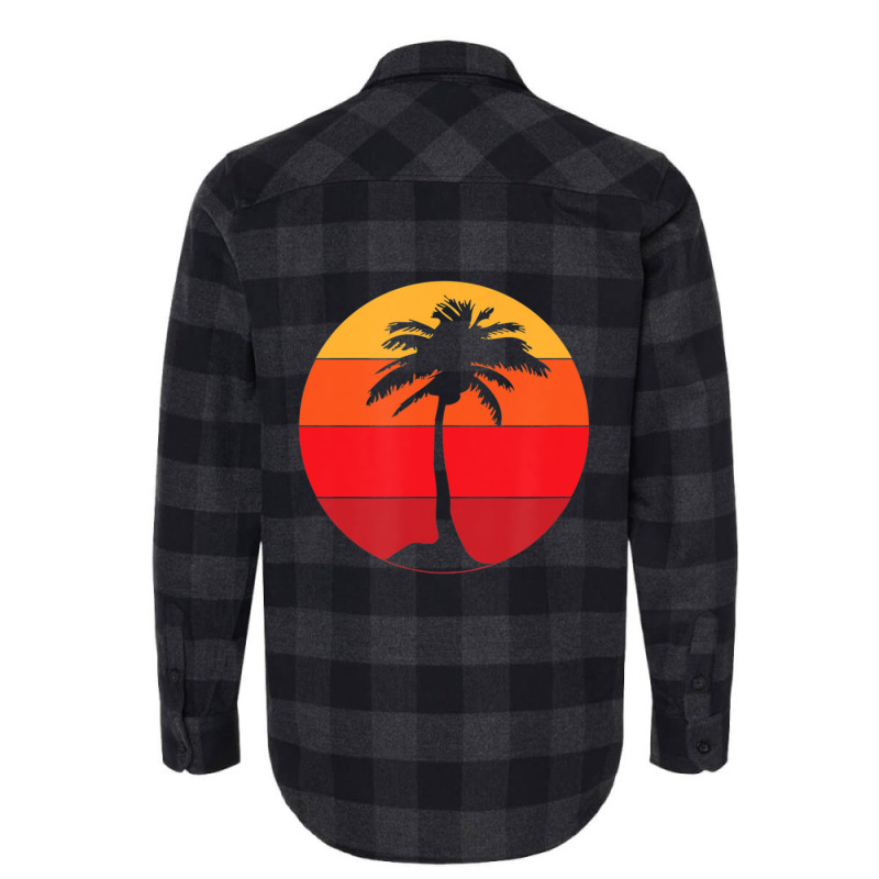 Pacific Ocean Beach Palm Tree Sun Retro Vintage Flannel Shirt by yumgaugeteuda | Artistshot