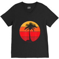 Pacific Ocean Beach Palm Tree Sun Retro Vintage V-neck Tee | Artistshot