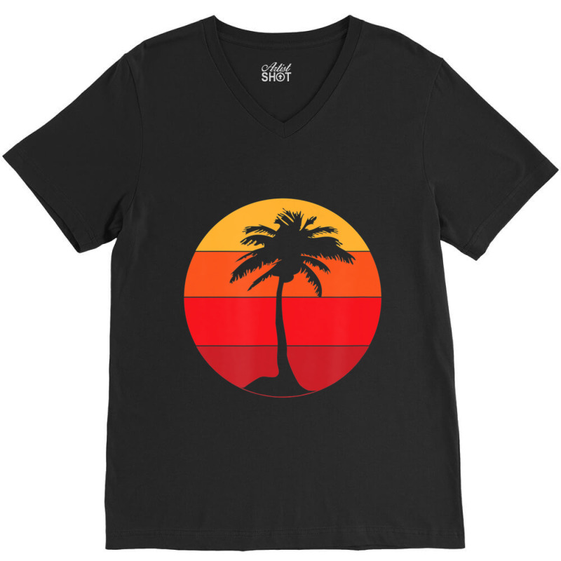 Pacific Ocean Beach Palm Tree Sun Retro Vintage V-Neck Tee by yumgaugeteuda | Artistshot