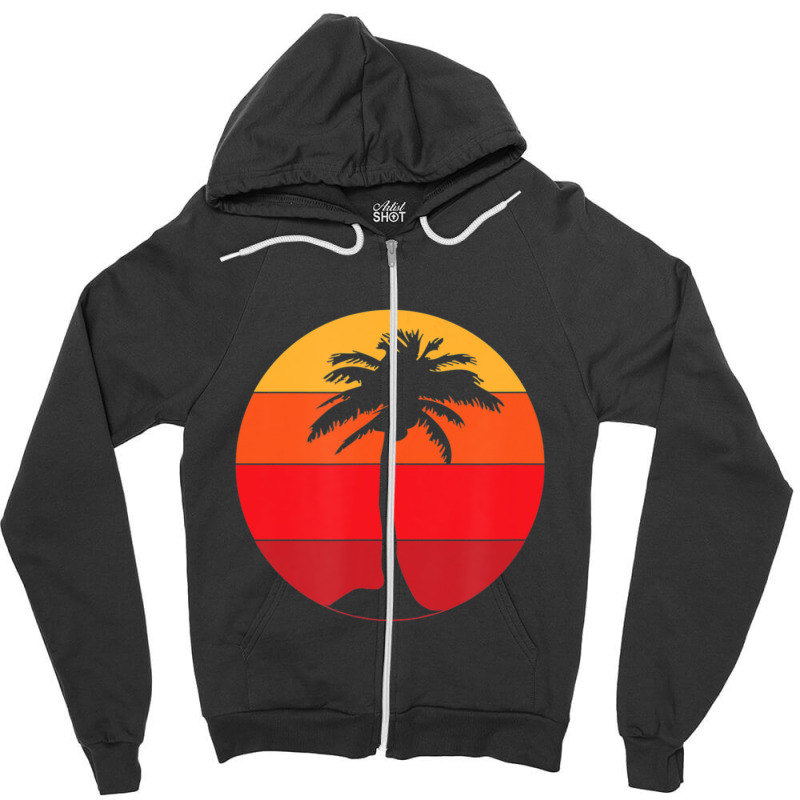 Pacific Ocean Beach Palm Tree Sun Retro Vintage Zipper Hoodie by yumgaugeteuda | Artistshot