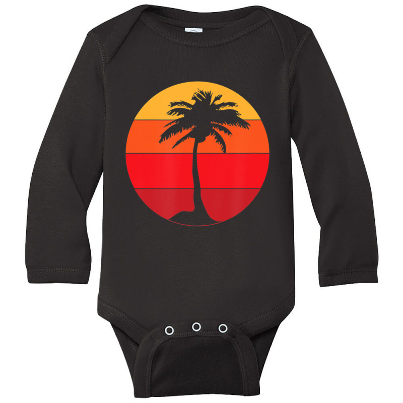 Pacific Ocean Beach Palm Tree Sun Retro Vintage Long Sleeve Baby Bodysuit by yumgaugeteuda | Artistshot