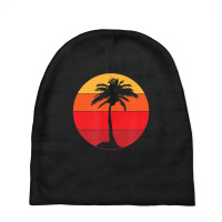 Pacific Ocean Beach Palm Tree Sun Retro Vintage Baby Beanies | Artistshot