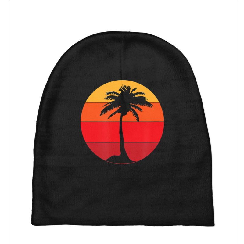 Pacific Ocean Beach Palm Tree Sun Retro Vintage Baby Beanies by yumgaugeteuda | Artistshot