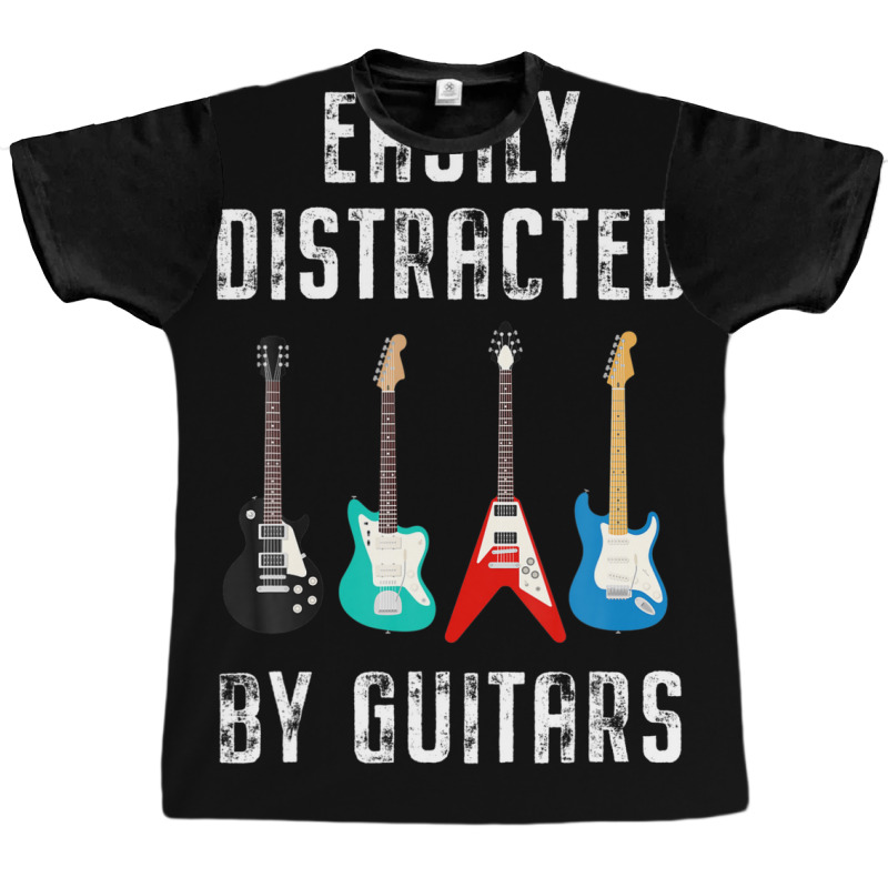 Vintage Music Easily Distracted Guitars String Instrument Graphic T-shirt | Artistshot