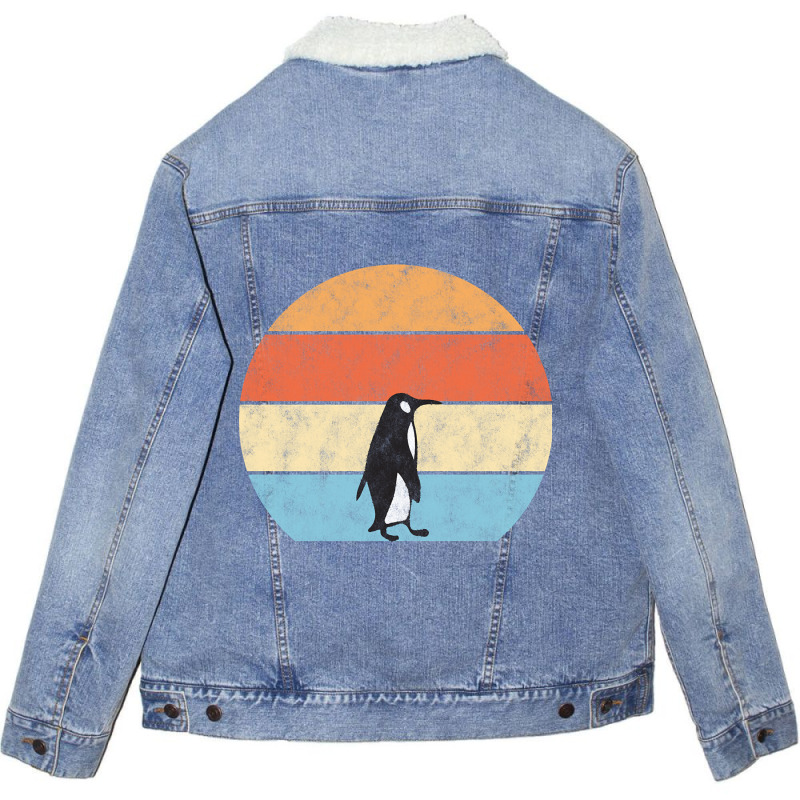 Retro Penguin Lover Gift Penguin Unisex Sherpa-Lined Denim Jacket by fenderbendable | Artistshot