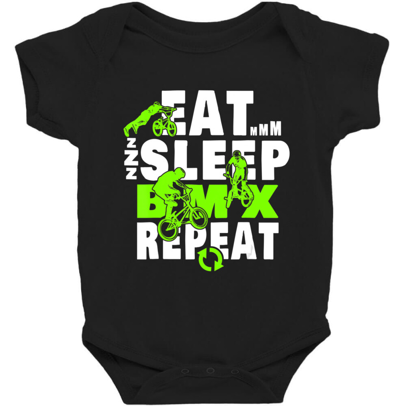 Eat Sleep Bmx Repeat Funny Bicycle Gift Motocross Baby Bodysuit by femalesbaubles | Artistshot