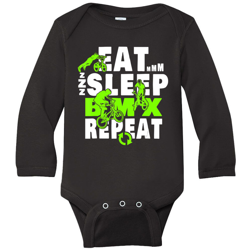 Eat Sleep Bmx Repeat Funny Bicycle Gift Motocross Long Sleeve Baby Bodysuit by femalesbaubles | Artistshot