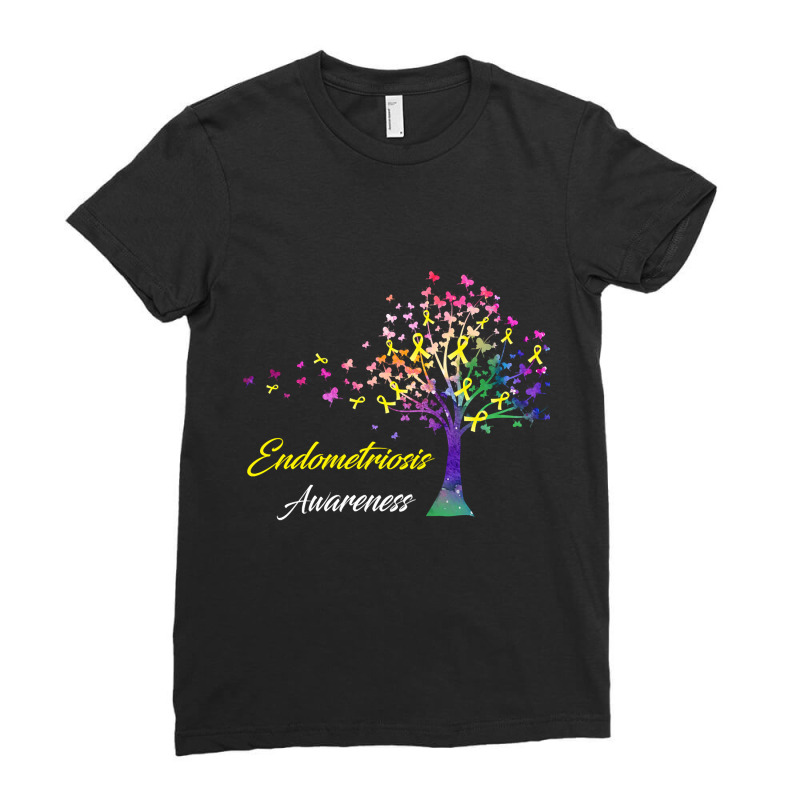 Tree Ribbons Endometriosis Awareness Support Endometriosis Warrior Gif Ladies Fitted T-Shirt by poppyallen | Artistshot