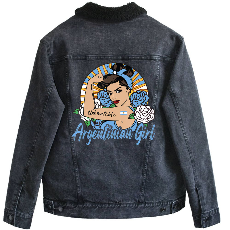 Argentina Girl Argentinian Mujer Argentine Flag Unisex Sherpa-Lined Denim Jacket by Min05 | Artistshot